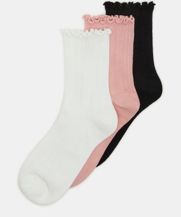 3 PACK LETTUCE EDGE RIBBED SOCKS MULTI