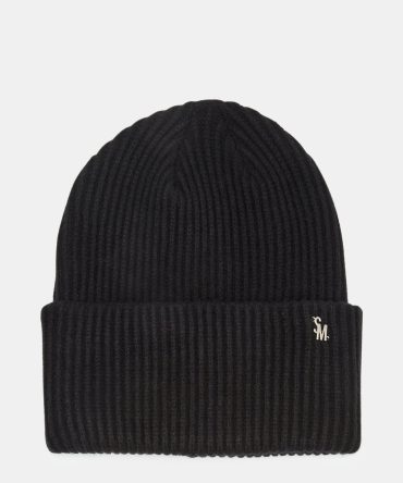 DOUBLE LAYER RIBBED KNIT BEANIE BLACK