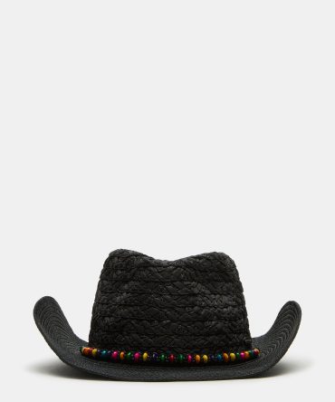 BEADED TRIM WESTERN HAT BLACK