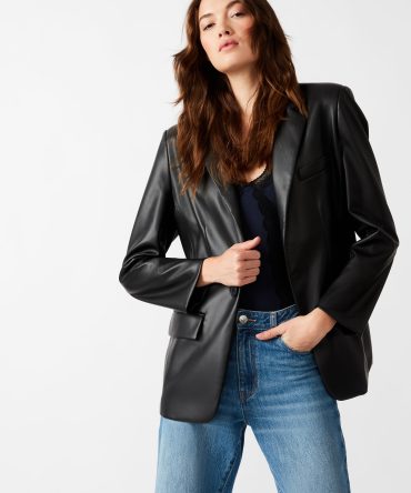 IMAAN FAUX LEATHER BLAZER BLACK