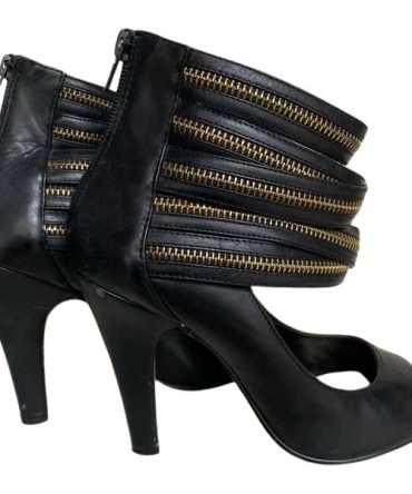 GOLD ZIP BLACK LEATHER HEELS - SM REBOOTED